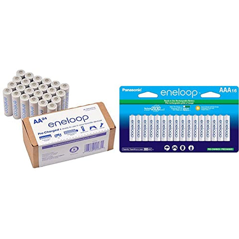 Panasonic BK-3MCA24/CA eneloop AA 2100 Cycle Ni-MH Pre-Charged Rechargeable Batteries 24 Pack & BK-4MCCA16FA eneloop AAA 2100 Cycle Ni-MH Pre-Charged Rechargeable Batteries, 16 Pack