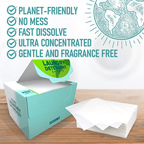 Laundry Detergent Sheets (200 Loads) - Eco Friendly Laundry Soap Detergent Strips I Eco Friendly, Zero Waste, Plastic Free, Planet Friendly (Unscented)