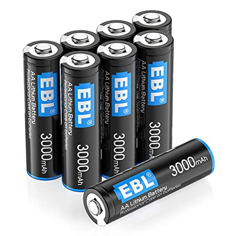 EBL 8 Pack 3000mAh 1.5V Lithium AA Batteries - High Performance Constant Volt AA Lithium Metal Battery for High-Tech Devices (Non-Rechargeable Batteries)