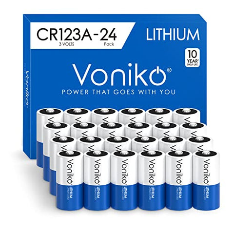 Voniko CR123A Lithium Batteries (24-Pack) – Photo Non-Rechargeable Lithium Battery –3 Volt 123 Battery Lithium 10 Years Shelf Life
