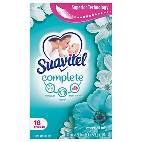 Suavitel Complete Fabric Softener Dryer Sheets, Waterfall Mist - 15 Pack