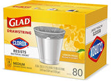 Glad Medium Drawstring Trash Bag with Clorox, 8 Gal, Lemon Fresh Bleach 80 Ct (Package May Vary)