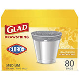 Glad Medium Drawstring Trash Bag with Clorox, 8 Gal, Lemon Fresh Bleach 80 Ct (Package May Vary)