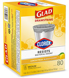 Glad Medium Drawstring Trash Bag with Clorox, 8 Gal, Lemon Fresh Bleach 80 Ct (Package May Vary)