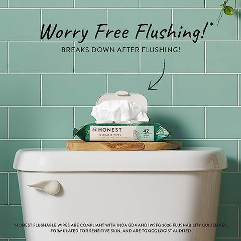 The Honest Company Plant-Based Flushable Wipes | 99% Water, Hypoallergenic, EWG Verified, Safe to Flush | Fragrance Free, 336 Count