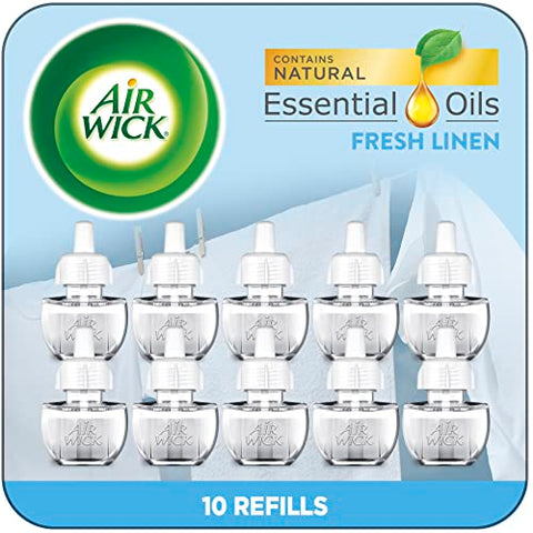 Air Wick Plug in Scented Oil Refill, 10ct, Fresh Linen, Air Freshener, Essential Oils, Eco Friendly Pack