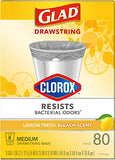 Glad Medium Drawstring Trash Bag with Clorox, 8 Gal, Lemon Fresh Bleach 80 Ct (Package May Vary)