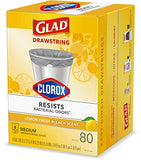 Glad Medium Drawstring Trash Bag with Clorox, 8 Gal, Lemon Fresh Bleach 80 Ct (Package May Vary)