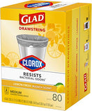 Glad Medium Drawstring Trash Bag with Clorox, 8 Gal, Lemon Fresh Bleach 80 Ct (Package May Vary)