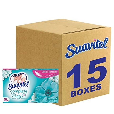 Suavitel Complete Fabric Softener Dryer Sheets, Waterfall Mist - 15 Pack