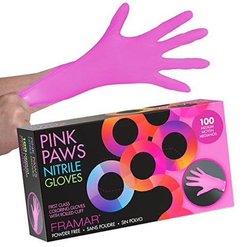 FRAMAR Pink Gloves Disposable Latex Free – Pink Nitrile Gloves Medium, Latex Free Gloves Medium, Plastic Gloves Disposable, Guantes de Nitrilo, Cleaning Gloves Medium, Non Latex Gloves 100 Pk