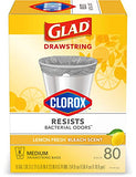 Glad Medium Drawstring Trash Bag with Clorox, 8 Gal, Lemon Fresh Bleach 80 Ct (Package May Vary)