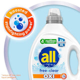 All Liquid Laundry Detergent, Free Clear for Sensitive Skin with OXI, Unscented and HypoAllergenic, 2X Concentrated, 90 Loads