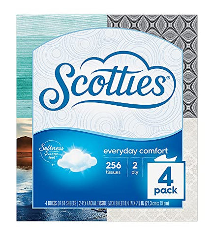 Scotties Everyday Comfort Facial Tissues, 2-Ply, 64 Tissues Per Box, 4-Count (Pack of 6)