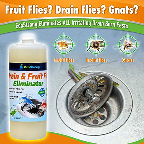 Fruit Fly Drain Treatment | Drain Fly Eliminator | All-Natural, Eliminates Gnats, Sewer Flies and More -  Works in All Drains - 32 Fl Oz