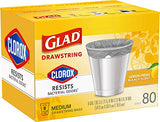 Glad Medium Drawstring Trash Bag with Clorox, 8 Gal, Lemon Fresh Bleach 80 Ct (Package May Vary)